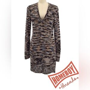 Heidi Hess Brown and Black Bodycon Dress Long Sleeve‎ V-Neck